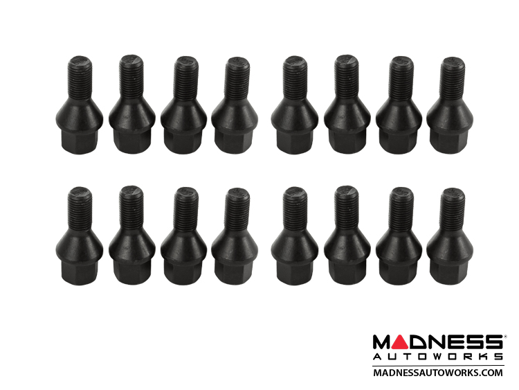 MINI Cooper Lug Bolt Set by Farad - Set of 16 - M12x1.5 - 60° Cone Seat - Black (R50/ R52/ R53 Models)
